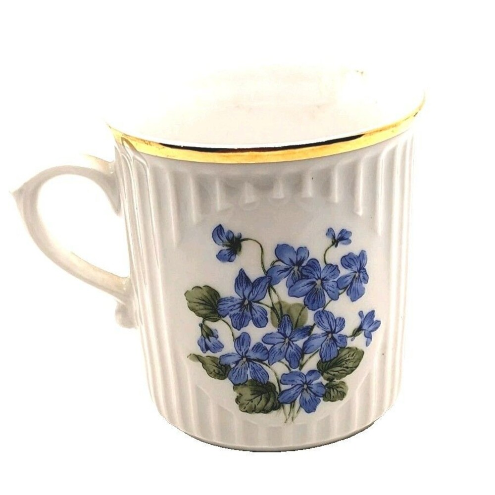Bohemia February Violet Coffee Mug Czechoslovakia Flower Month Porcelain